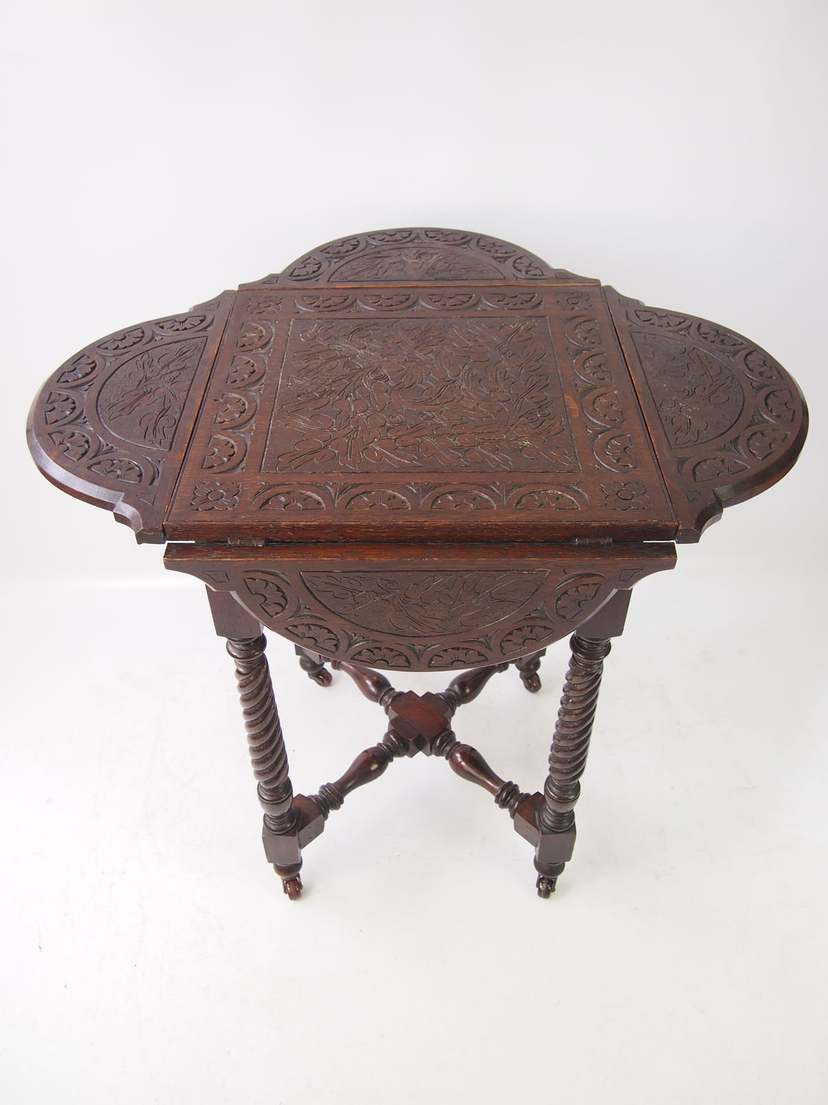 Small Antique Victorian Carved Gothic Oak Table