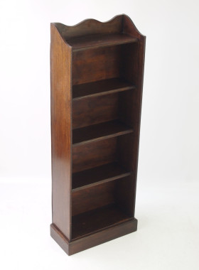 Vintage Tall Slim Oak Open Bookcase