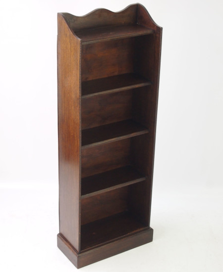 Vintage Tall Slim Oak Open Bookcase