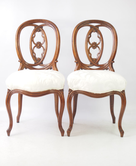 Pair Antique French Walnut Balloon Back Chairs