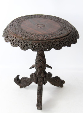 Antique Burmese Carved Rosewood Tilt-Top Side Table