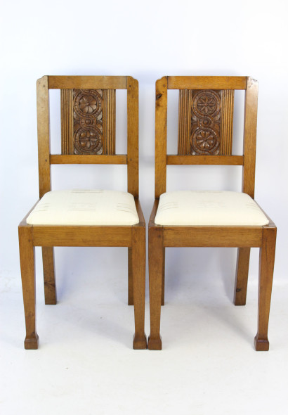 Pair Oak Arts Crafts Chairs