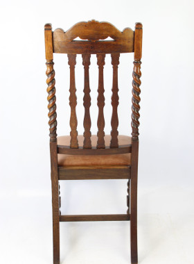Pair 1920s Oak Barley Twist Chairs