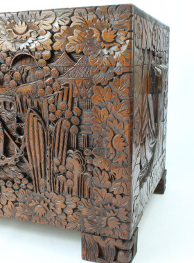 Chinese Carved Camphor Wood Chest