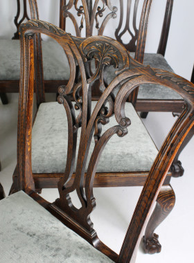Set 6 Edwardian Oak Chippendale Dining Chairs