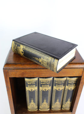 Charles Dickens Books in Oak Bookcase Circa 1910