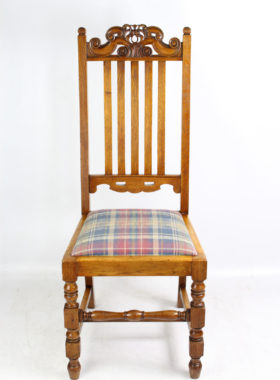 Pair Edwardian Oak High Back Chairs