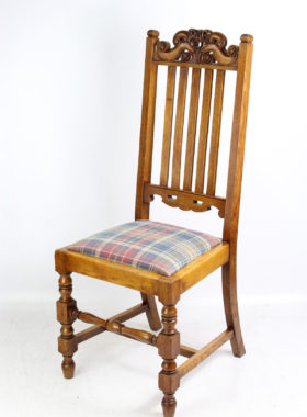 Pair Edwardian Oak High Back Chairs