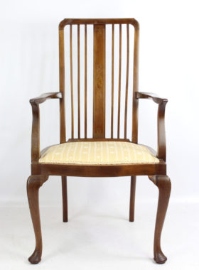 Antique Edwardian Mahogany Inlaid Open Armchair