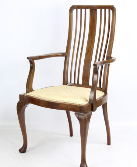 Antique Edwardian Mahogany Inlaid Open Armchair