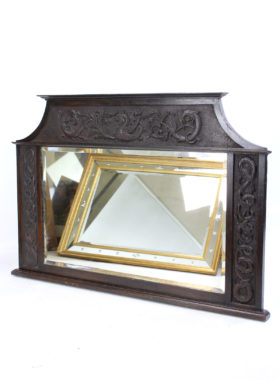 Antique Edwardian Arts & Crafts Oak Overmantle Mirror