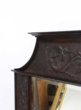 Antique Edwardian Arts & Crafts Oak Overmantle Mirror
