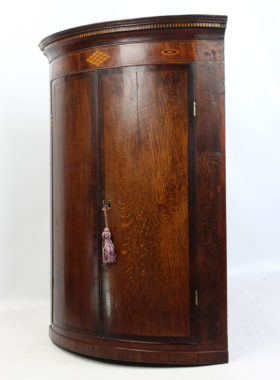 Antique Georgian Oak & Inlaid Bow Front Corner Cupboard