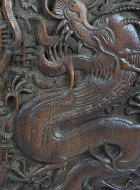 Large Edwardian Dragon Carved Fire Screen