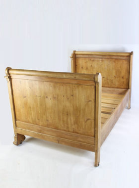 Antique French Pine Sleigh Bed Lit Bateau