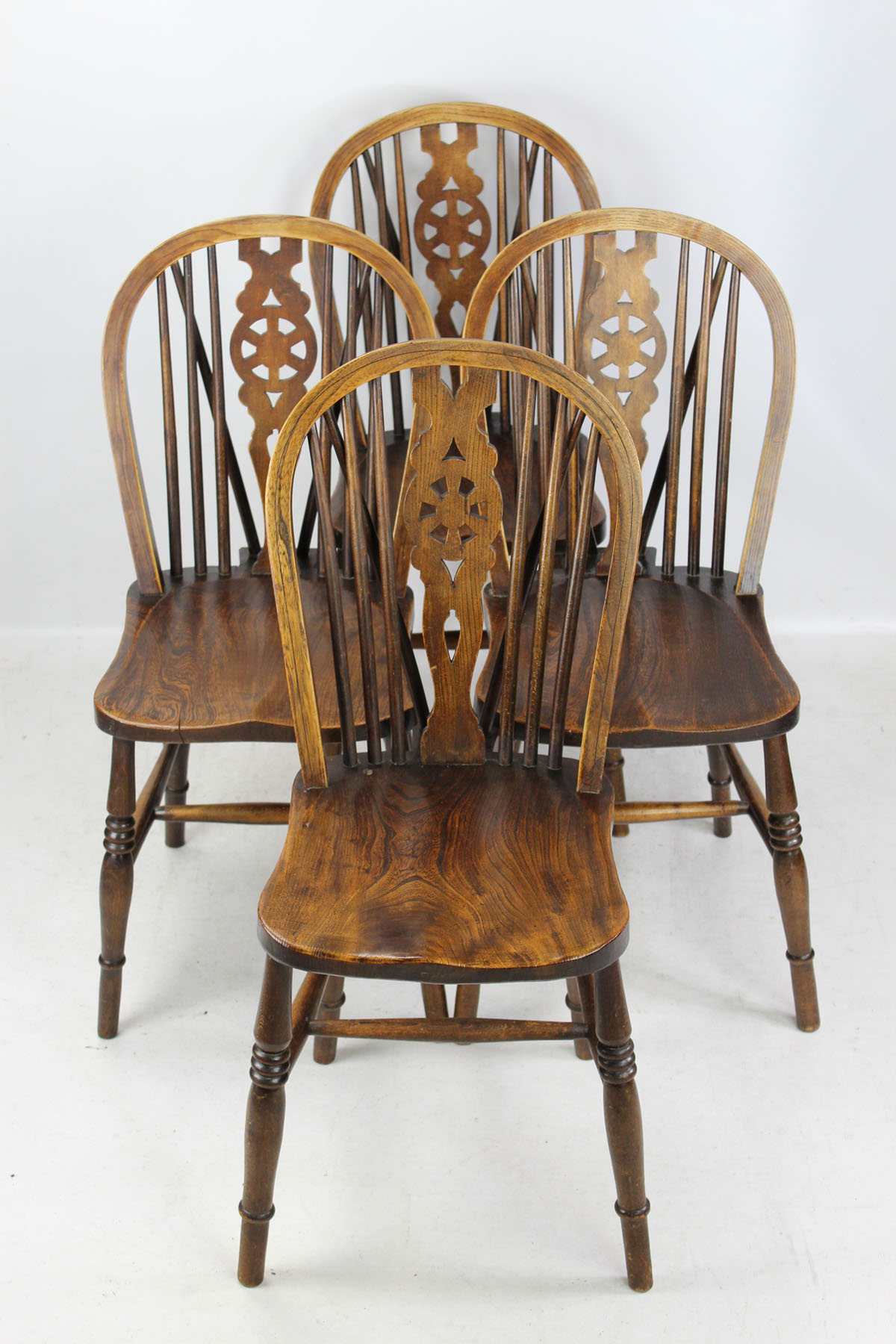 Set 4 Antique Ash & Elm Farmhouse Kitchen Chairs