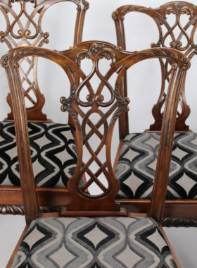 Set 6 Antique Edwardian Mahogany Chippendale Chairs