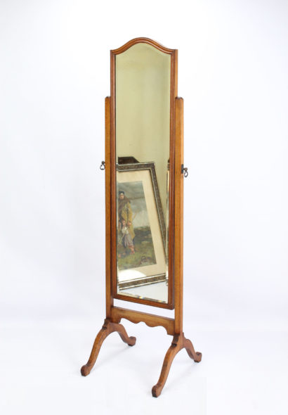 Tall Edwardian Oak Cheval Mirror, Oak Cheval Mirror