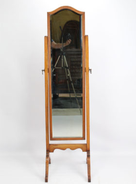 Antique Edwardian Oak Cheval Mirror