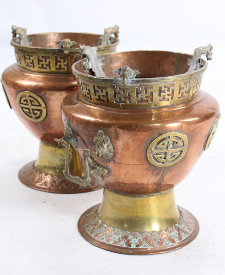 Pair Chinese Copper and Brass Jardinieres