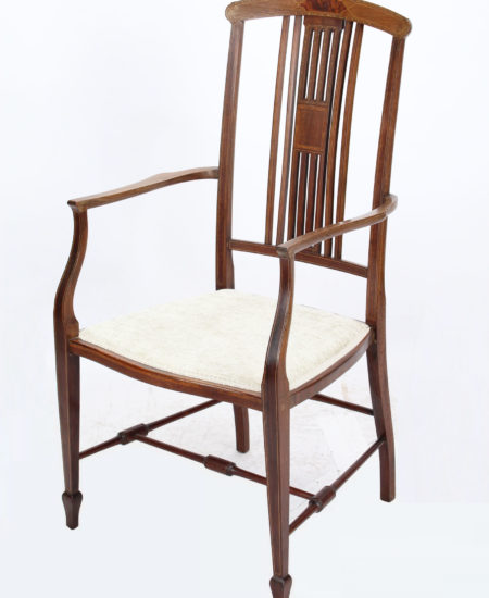 Edwardian Mahogany Inlaid Open Armchair