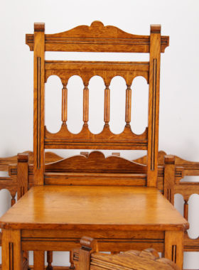 Set 5 Victorian Gothic Revival Oak Chairs