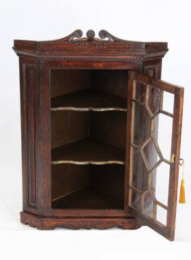 Small Antique Oak Hanging Corner Cabinet