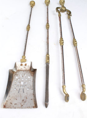Antique Brass and Steel Fire Irons