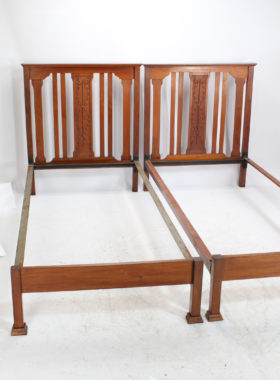Pair Edwardian Walnut Single Beds