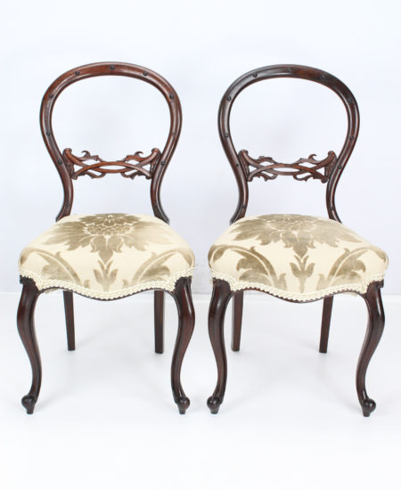 Pair Victorian Rosewood Balloon Back Chairs