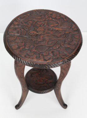 Antique Dragon Carved Japanese Tripod Table